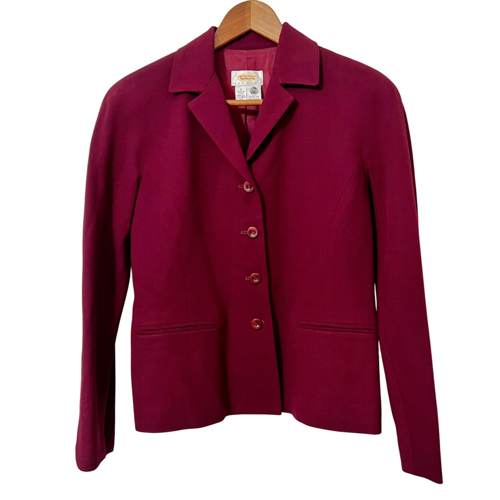 VTG Talbots Woolmark Petites Burgundy Wool Blazer Jacket Women Size 2‎